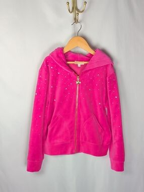 Angel's Face Girls Bijou Crystal Velour Zip Up Hoodie Hot Pink Size 10/11 UK